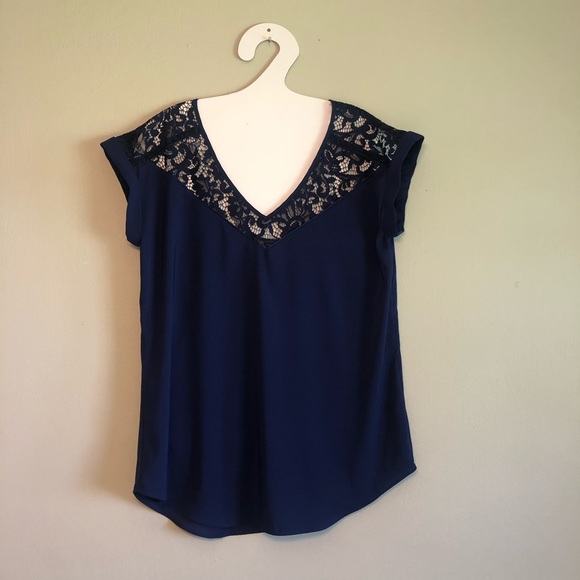 Express Tops - Express Lace Navy Blue Blouse